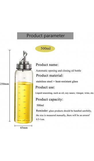 MHtech Ölflasche Tropfspitze aus Edelstahl und Glasflasche mit genauer Teilung. Zum Kochen Grillen BPA-frei Staub- und auslaufsicher. Essig- & Ölspender 500ml-ZKH - B08YFFRWLKF