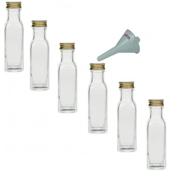 mikken 6 x Glasflasche 100 ml mit Schraubverschluss leere Flaschen zum Befüllen als Ölflasche Schnapsflasche Einmachflasche etc. verwendbar inkl. Trichter Ø 5 cm - B00B0UYMGM2