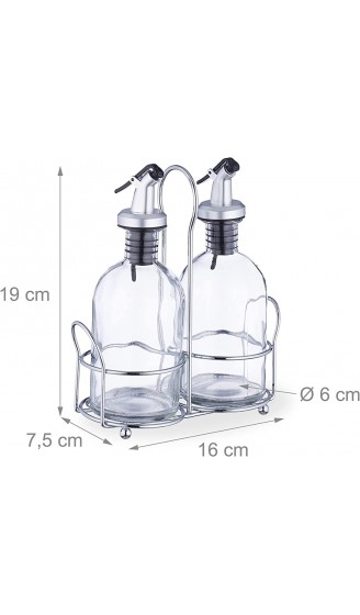 Relaxdays Ölspender 2er Glasflaschen mit Ausgießer je 240 ml Menage Set für Essig und Öl transparent - B09C2KCWQBA