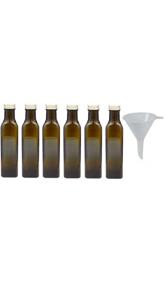 Viva Haushaltswaren 6 x braune Glasflasche Ölflasche 250 ml mit goldfarbenem Verschluss leere Flaschen als Vorratsbehälter & Essigflasche verwendbar inkl. Trichter Ø 7 cm - B00E0JT6MKA