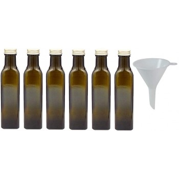 Viva Haushaltswaren 6 x braune Glasflasche Ölflasche 250 ml mit goldfarbenem Verschluss leere Flaschen als Vorratsbehälter & Essigflasche verwendbar inkl. Trichter Ø 7 cm - B00E0JT6MKA