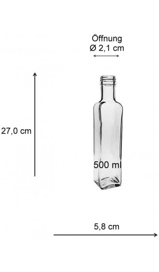 Viva Haushaltswaren 6 x Glasflasche 500 ml mit Schraubverschluss leere Flaschen zum Befüllen als Ölflasche Schnapsflasche Einmachflasche etc. verwendbar inkl. Trichter Ø 9,5 cm - B00B0UVKY4X