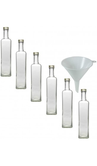 Viva Haushaltswaren 6 x Glasflasche 500 ml mit Schraubverschluss leere Flaschen zum Befüllen als Ölflasche Schnapsflasche Einmachflasche etc. verwendbar inkl. Trichter Ø 9,5 cm - B00B0UVKY4X