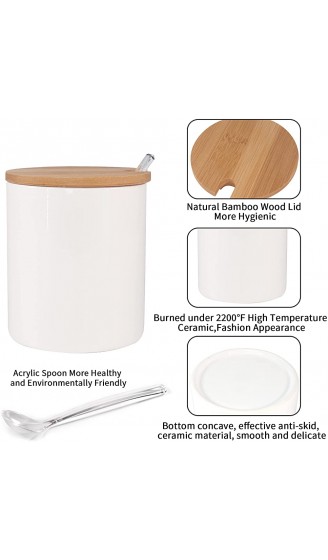 77L Zuckerdose Keramik Zuckerdose mit Zucker Löffel und Bambus Deckel für Haus und Küche Elegantes Design Weiß 320 ML 10.8 FL OZ - B074V5NXSKY