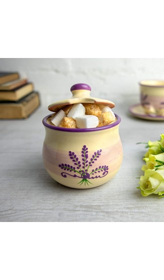 City to Cottage® Keramik Geschirr Zuckerdose | Lavendel Motiv | Handgemacht | Keramik Zucker Schälchen 285 g - B01N6IJLBF4