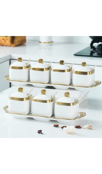 Cowhilan Home Küche Keramik Zuckerdose Gewürzbehälter Gewürzgläser mit Löffel & Deckel für Servieren von Zucker Salz Pfeffer Gewürz（11*8 CM 300ML） - B09JSBJTD1D