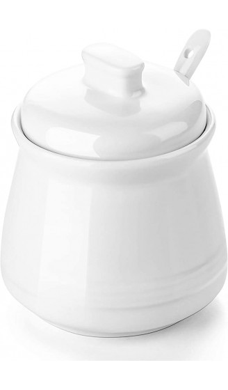 DOWAN Zuckerdose 590ML Zuckerdose mit Deckel und Löffel Porzellan Zuckerdose Salzbehälter Kaffeebarzubehör Weiß - B07RV9LH793