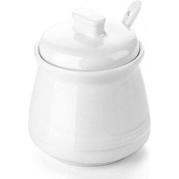 DOWAN Zuckerdose 590ML Zuckerdose mit Deckel und Löffel Porzellan Zuckerdose Salzbehälter Kaffeebarzubehör Weiß - B07RV9LH793