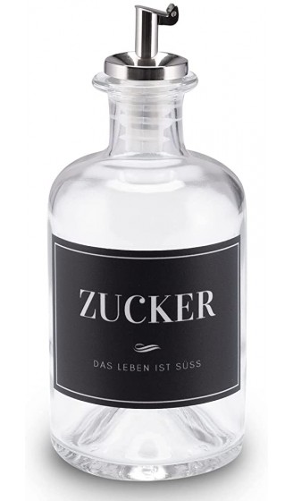 Lifestyle Lover Zuckerstreuer aus Glas 350ml Flasche Dosierer aus Edelstahl ideal für weißen braunen Zucker ZUCKER - B09TBCS8Y4A
