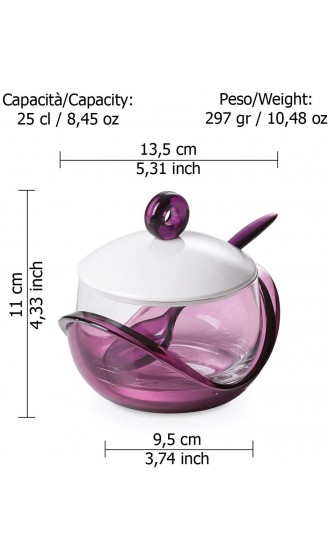 Omada Design Käseschale Zuckerdose aus transparentem Glas und Kunststoff 0,25cl Kapazität mit Deckel Teelöffel und Halter geeignet für den Geschirrspüler Made in Italy Trendy Linie Violett - B009T42T8EV