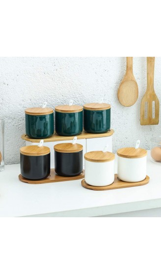 OnePine 3er Set Keramik Gewürzdosen Salztopf Keramik Zuckerdose Gewürzgläser mit Löffel und Bambus Deckel für Tee Zucker Salz Gewürze - B08MJVTNRVD