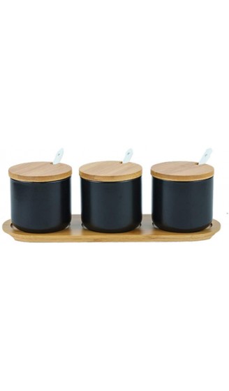 OnePine 3er Set Keramik Gewürzdosen Salztopf Keramik Zuckerdose Gewürzgläser mit Löffel und Bambus Deckel für Tee Zucker Salz Gewürze - B08MJVTNRVD