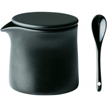 Qiuerte 1PCS 5ounce Zuckerdose mit Deckel und Löffel Keramk Multi Ceramics Sugar Bowl Gewürzbehälter Aufbewahrungscremeglas mit Deckel und Löffel für Haus und Küche schwarz - B08MTF4VQF3