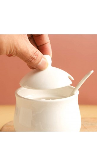 YOLIFE Weiße Simplicity Zuckerdosen aus Keramik Porzellan-Gewürztopf mit Deckel und Löffel - B089Q7HB8BG