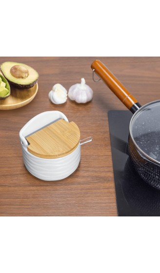Zuckerdose 77L Keramik Zucker Schüssel mit Löffel und Deckel aus Bambus für Zuhause und Küche Modernes Design Weiß 254 ML 8.58 FL OZ - B07794XK8SN