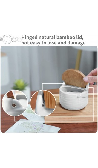 Zuckerdose 77L Keramik Zucker Schüssel mit Löffel und Deckel aus Bambus für Zuhause und Küche Modernes Design Weiß 254 ML 8.58 FL OZ - B07794XK8SO