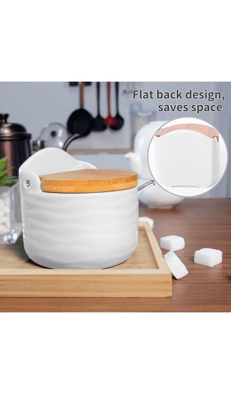 Zuckerdose 77L Keramik Zucker Schüssel mit Löffel und Deckel aus Bambus für Zuhause und Küche Modernes Design Weiß 254 ML 8.58 FL OZ - B07794XK8SO