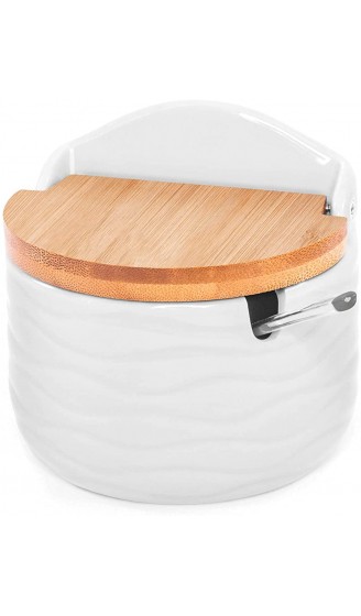 Zuckerdose 77L Keramik Zucker Schüssel mit Löffel und Deckel aus Bambus für Zuhause und Küche Modernes Design Weiß 254 ML 8.58 FL OZ - B07794XK8SN