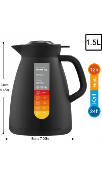 Thermoskanne 1.5L Kaffeekanne mit Temperaturanzeige Isolierkanne Edelstahl 304,Ideal als Vakuum Kaffeekanne oder als Teekanne für zu Hause oder im Büro - B09DKNKDCLX