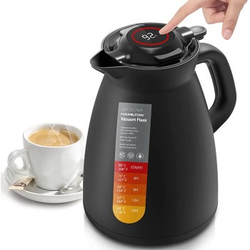Thermoskanne 1.5L Kaffeekanne mit Temperaturanzeige Isolierkanne Edelstahl 304,Ideal als Vakuum Kaffeekanne oder als Teekanne für zu Hause oder im Büro - B09DKNKDCLN
