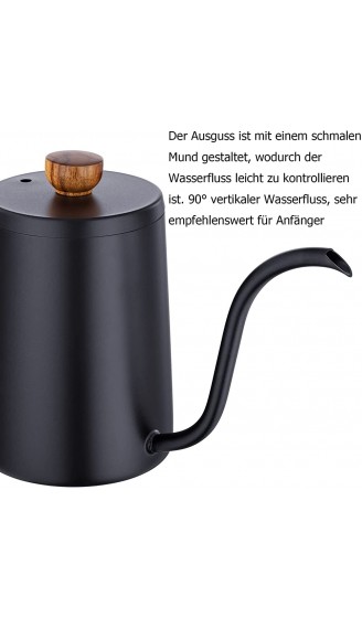 MERMOO YILAN Kaffeekanne 600ml Schwanenhals Kaffeekessel Tropfkaffeekanne Pour Over kaffeebereiter Teekessel Schwanenhalsausguss für 1 ~ 2 Tassen Handbrüh Schwarz - B09SWZ27VCO