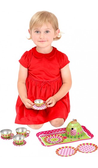 Bino world of toys Kinder-Tee-Set Spielzeug für Kinder ab 3 Jahre Kinderspielzeug Kinder Teeservice in kindgerechtem Design 15 teilig für 4 Personen robustes Material Kinderzimmer Zubehör Grün Rosa - B002LP076EI