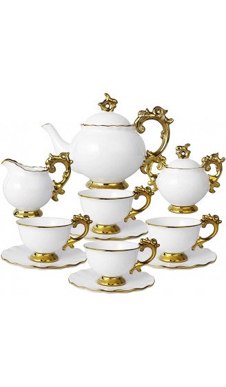 fanquare 21-Teilig Britisches Porzellan Teeservice Königlich Geschenk Kaffeeservice Set Weiße Teekanne Zuckerschüssel Tasse und Untertasse - B09B77VFTQZ