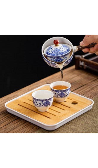 fanquare Blau und Weiß Porzellan Tragbares Reise Tee Set Handgemachtes Kungfu Teeservice 4 Tassen Teekanne und Bambus Teefach mit Reisetasche - B093WBS5V1L