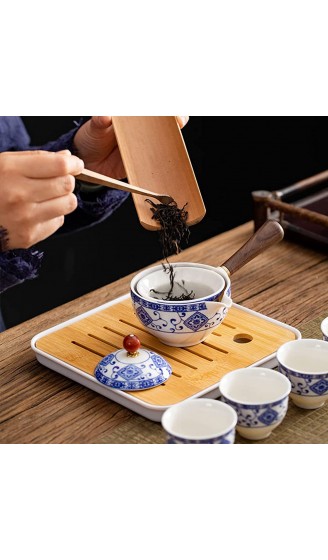 fanquare Blau und Weiß Porzellan Tragbares Reise Tee Set Handgemachtes Kungfu Teeservice 4 Tassen Teekanne und Bambus Teefach mit Reisetasche - B093WBS5V1L