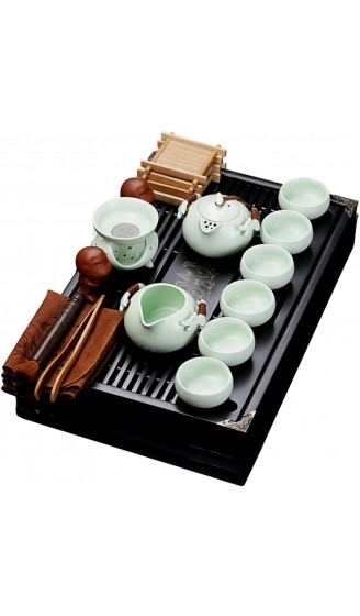fanquare Chinesisches Keramik Kung Fu Tee Set mit Teetablett und Kleine Teewerkzeuge Porzellan Tee service Hellgrün - B086MM7WVS1