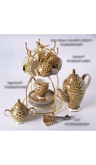 LKYBOA Leopard Muster Bone China Coffee Set Porzellan Tee Set Becher Keramik Becher Zucker Schüssel Creamer Teekanne Set Color : A Size : As The Picture Shows - B09XHQWYJDW