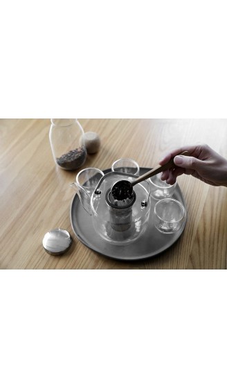 Tee-Set Glas: Teekanne mit Siebeinsatz 4 kleine Tee-Tassen aus Borosilikat Glas und Serviertablett grau Geschirrspüler-geeignet Tropffrei 0.75 Liter - B019QQHRWM1