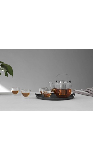 Tee-Set Glas: Teekanne mit Siebeinsatz 4 kleine Tee-Tassen aus Borosilikat Glas und Serviertablett grau Geschirrspüler-geeignet Tropffrei 0.75 Liter - B019QQHRWM1