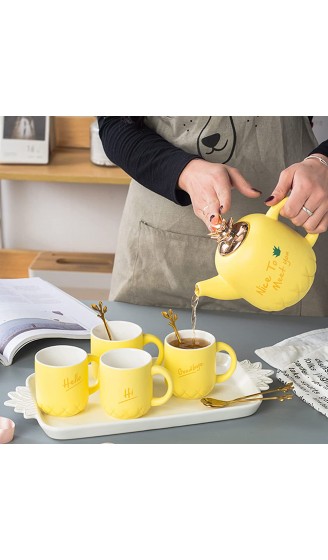 KUANDARMX Keramik Teeservice Für 4 Personen Gelb Ananasform 650ml Teekanne 180ml Tasse Und Tablettlöffel Geschenk Für Kinder Frauen - B09KNJHMMZU