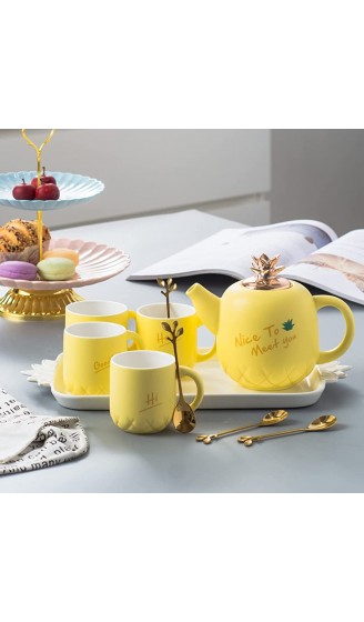 KUANDARMX Keramik Teeservice Für 4 Personen Gelb Ananasform 650ml Teekanne 180ml Tasse Und Tablettlöffel Geschenk Für Kinder Frauen - B09KNJHMMZU