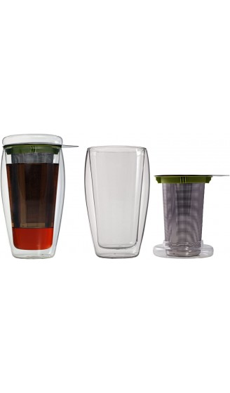 AKTION: 2er-Set 400ml doppelwandige Teegläser mit Filter und Glasdeckel 4go Thermoglas mit Schwebe-Effekt ideal fürs Büro unterwegs oder als Geschenk,"Tea4go" von Feelino - B00YSXBH4SP