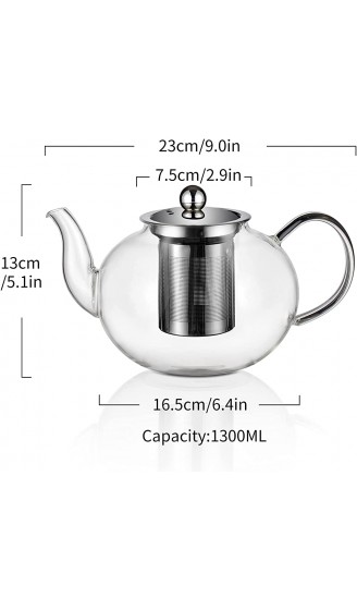 Amisglass Teekanne Glas mit Sieb 1300ML Große Glaskanne für Tee Glas Teebereiter mit Abnehmbare 18 8 Edelstahl-Sieb Hitzebeständig & Hochwertig Ideal zur Zubereitung von losem Tee - B0967Z8QQVA