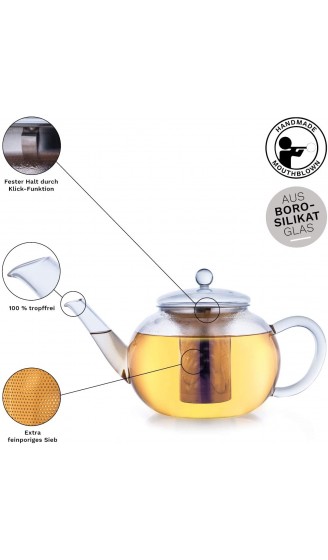 Creano Teekanne aus Glas 1,6l + ein Stövchen aus Edelstahl 3-teilige Glasteekanne mit integriertem Edelstahl Sieb und Glasdeckel ideal zur Zubereitung von losen Tees tropffrei - B08NHPGBB9H