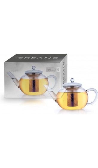 Creano Teekanne aus Glas 1,6l + ein Stövchen aus Edelstahl 3-teilige Glasteekanne mit integriertem Edelstahl Sieb und Glasdeckel ideal zur Zubereitung von losen Tees tropffrei - B08NHPGBB9H