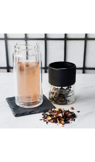 Navaris Teeflasche aus Glas mit Edelstahl Sieb 240ml Tee Flasche Teekanne to go Teebecher Trinkflasche Teebereiter aus Borosilikatglas mit Hülle - B07ZNY8LYSL