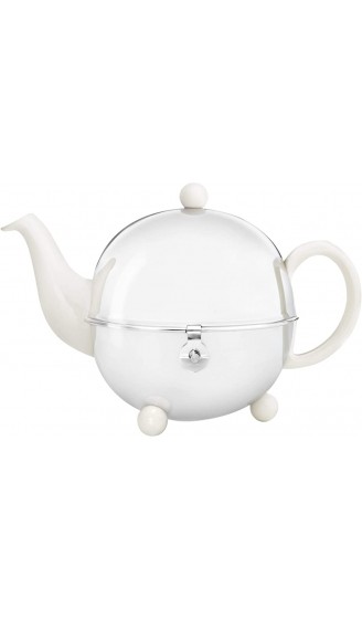 Schöne weiße Teekanne Cosy 0,9 Ltr. mit isolierendem Edelstahlmantel poliert von Bredemeijer inkl. Teefilter für losen Tee 1301W Z161 - B001FOHYZ4A