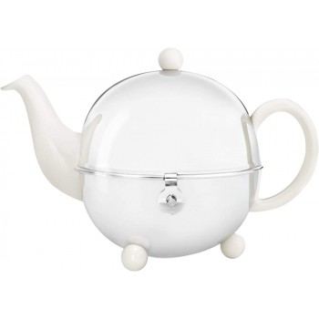 Schöne weiße Teekanne Cosy 0,9 Ltr. mit isolierendem Edelstahlmantel poliert von Bredemeijer inkl. Teefilter für losen Tee 1301W Z161 - B001FOHYZ4A