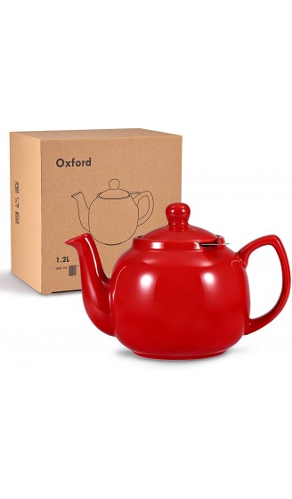 Urban Lifestyle Teekanne Teapot Klassisch Englische Form aus Keramik Oxford 1,2L mit Teefilter aus Edelstahl Rot - B086Z874P7C