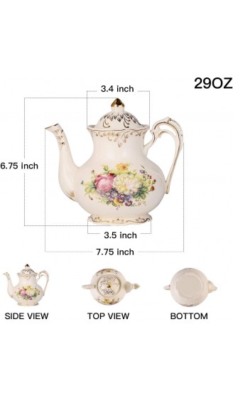 YOLIFE Vintage elfenbeinfarbenes Porzellan Teekanne aus Keramik Teekanne mit goldfarbenem Blätterrand - B07BZV9GLG2