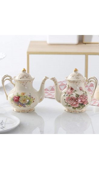 YOLIFE Vintage elfenbeinfarbenes Porzellan Teekanne aus Keramik Teekanne mit goldfarbenem Blätterrand - B07BZV9GLG2