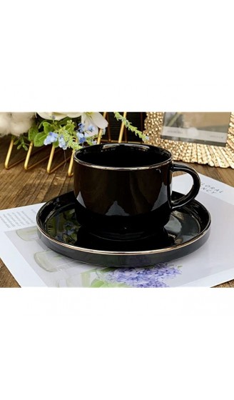 12-Teiliges Kaffeeset aus Porzellan mit Untertassen Kaffeebecher Tasse Schwarz mit Gold Umrandung Espressotasse - B09RWWLXL9Z