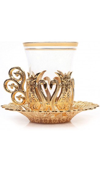 Alisveristime Handgefertigtes türkisches Tee- Wasser- Zamzam-Servierset mit Gläsern Untertasse und Löffel Ottomane Gold - B097HTBNMDQ