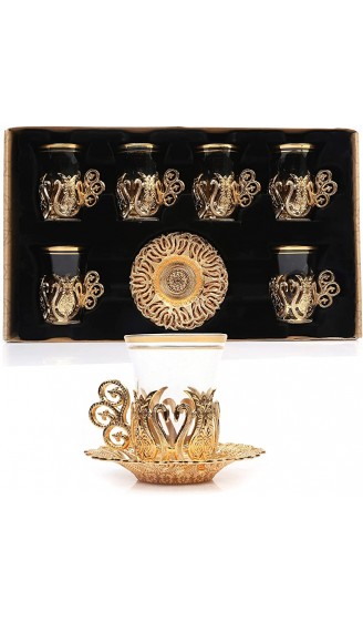 Alisveristime Handgefertigtes türkisches Tee- Wasser- Zamzam-Servierset mit Gläsern Untertasse und Löffel Ottomane Gold - B097HTBNMDQ