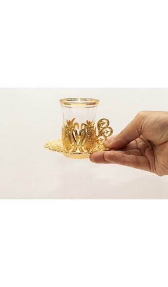Alisveristime Handgefertigtes türkisches Tee- Wasser- Zamzam-Servierset mit Gläsern Untertasse und Löffel Ottomane Gold - B097HTBNMD1