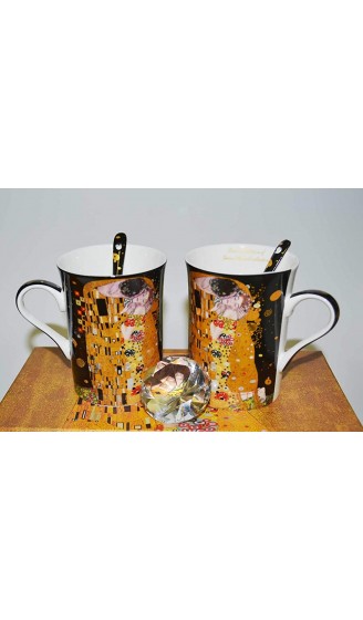 Atelier Harmony Gustav Klimt Tee- Kaffeetassenset 4teilig 2Tassen 2Löffel Der Kuss Porzellan mit Geschenkbox Schwarz - B07QT7VK9SF